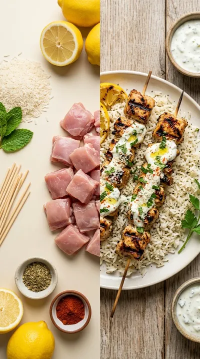 Grilled Greek Chicken Souvlaki Skewers - ready to serve