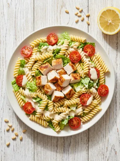 Chicken Caesar Pasta Salad - ingredients preparation