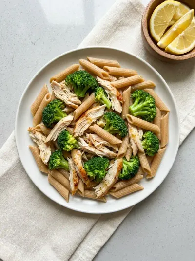 High Protein Rotisserie Chicken Broccoli Pasta - cooking process