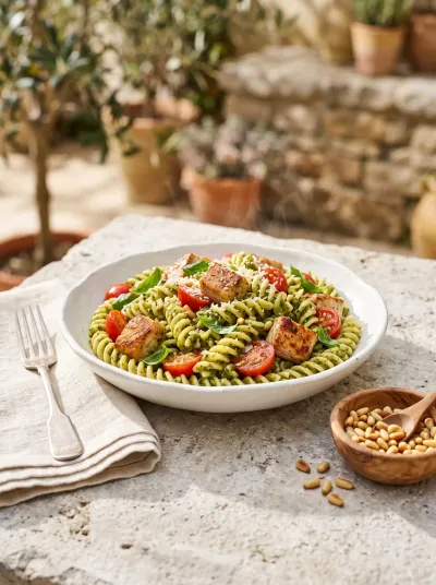 Easy Chicken Pesto Pasta Salad - cooking process